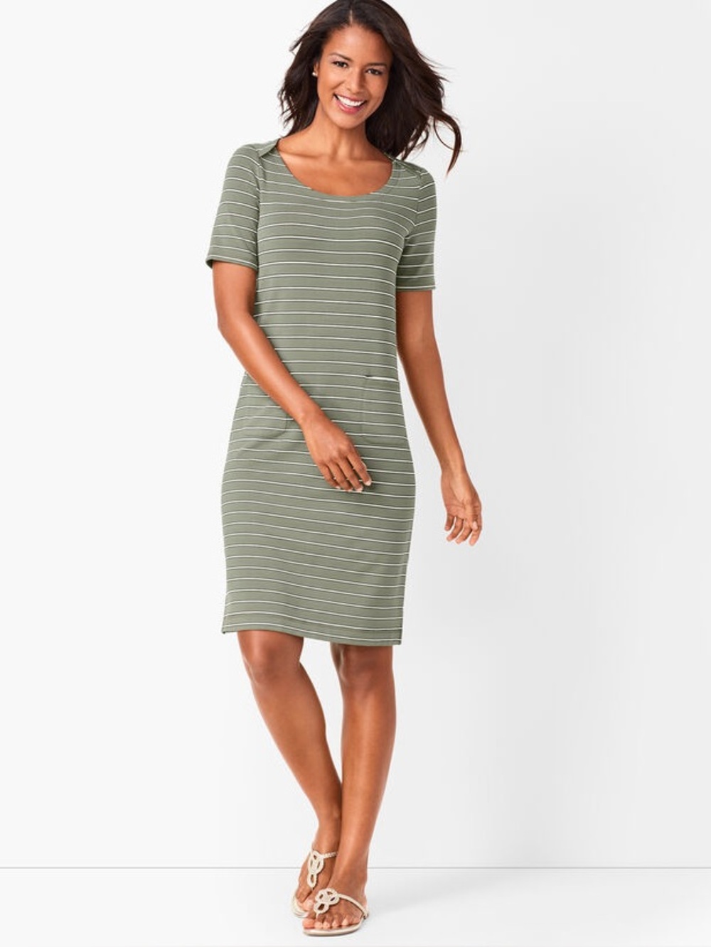 Talbots Patch Pocket Striped Shift Dress Size XS Sporty Chic Coastal Casual